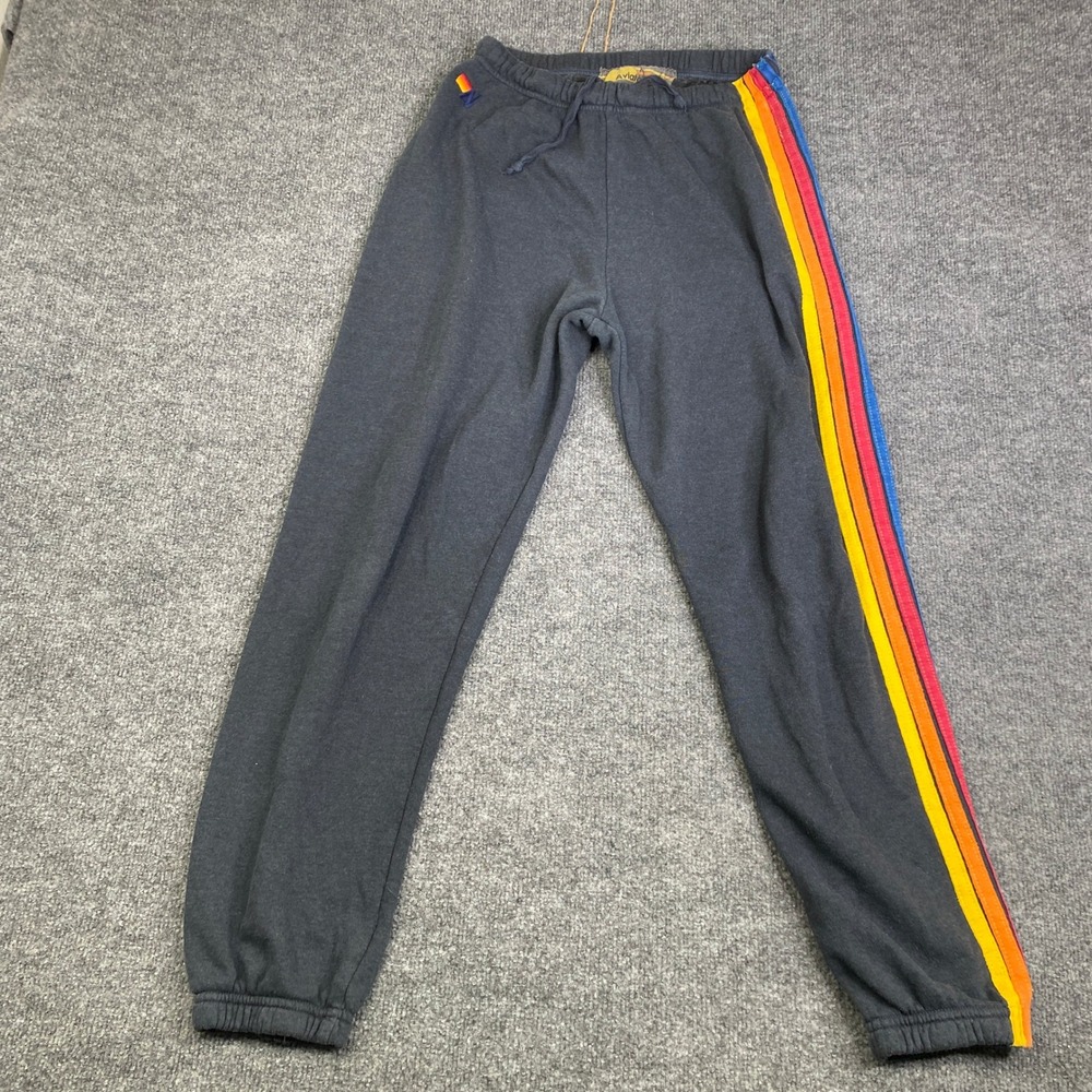 Aviator Nation 5 Stripe Sweatpants Charcoal Rainbow Joggers Mens Medium